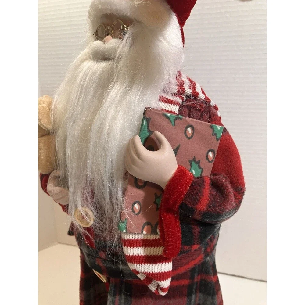 18” Bedtime Santa In Robe With Teddy Bear And Book Christmas Holiday Decor